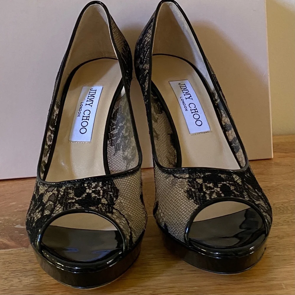 Jimmy Choo Black Luna Lace Platform Pumps Size  US9 NEW